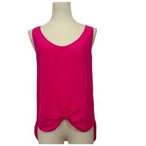 Otte New York Hot Pink Silk Sleeveless Exposed Seam Detail Front Knot Blouse - P